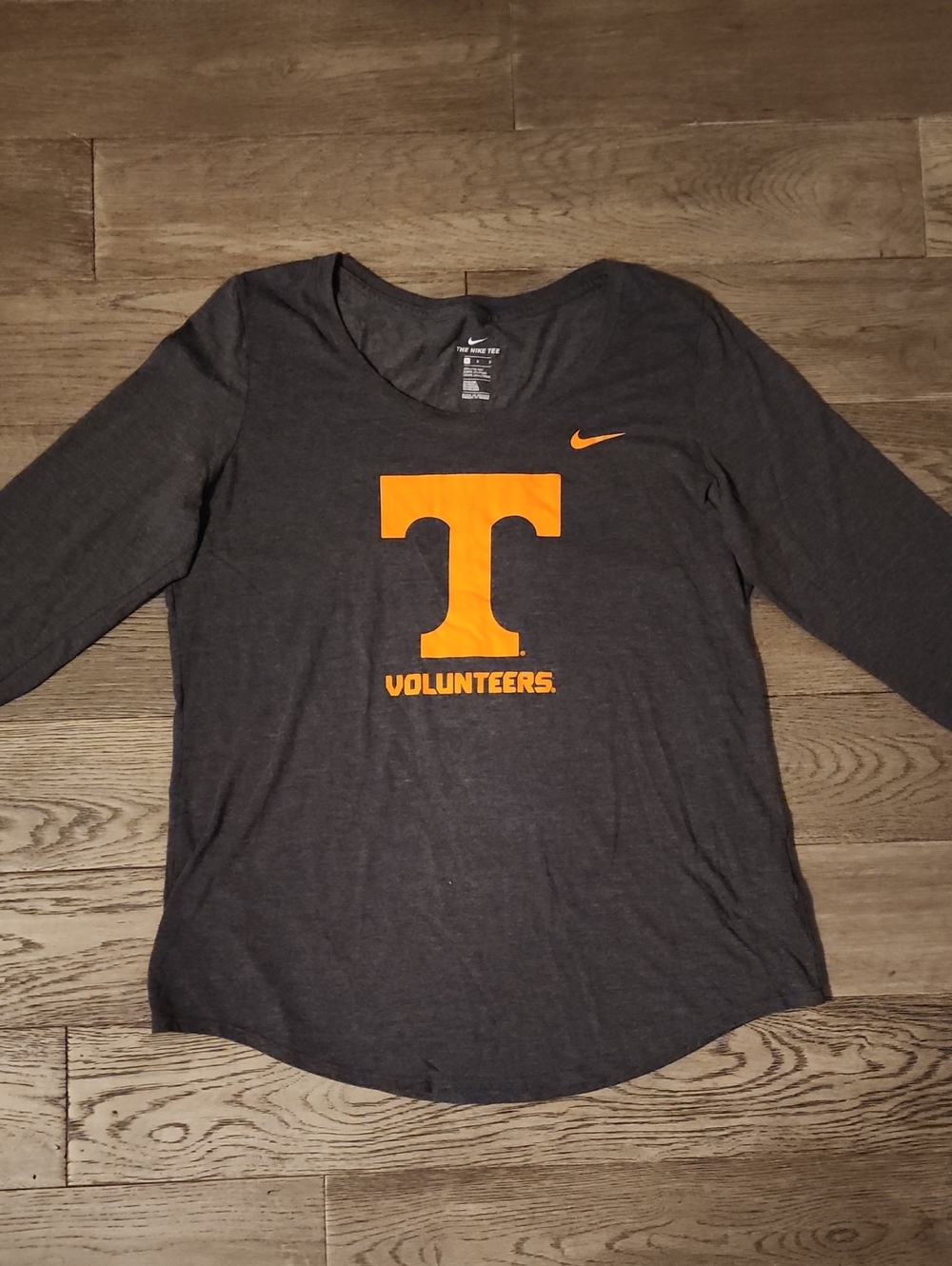 Nike Women's Long Sleeve Tee - Charcoal Gray with Orange Logo - Picture 1 of 3